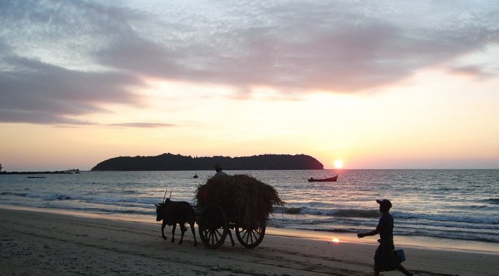Bullock / Ox Cart on Ngapali Beach on the Bay of Bengal on the western coast of Myanmar / Burma