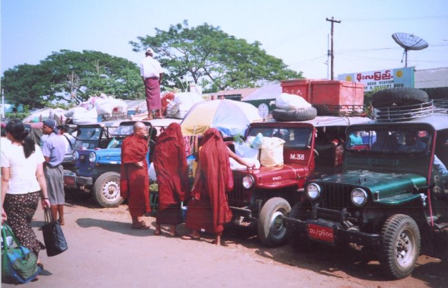 Jeeps for hire in Dalah on Yangon River in Yangon ( Rangoon ) in Myanmar ( Burma )