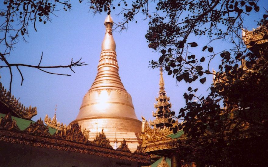 Stupas at Shwedagon Paya in Yangon ( Rangoon ) in Myanmar ( Burma )