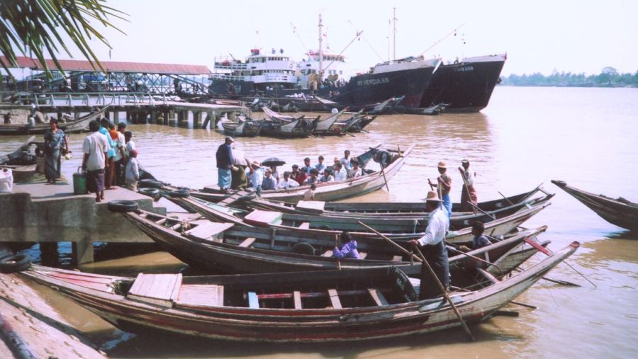 Boats at Yangon Port in Yangon ( Rangoon ) in Myanmar ( Burma )