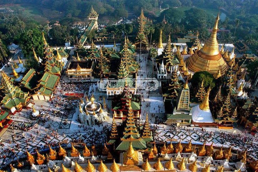 Aerial view of Shwedagon Paya in Yangon ( Rangoon ) in Myanmar ( Burma )
