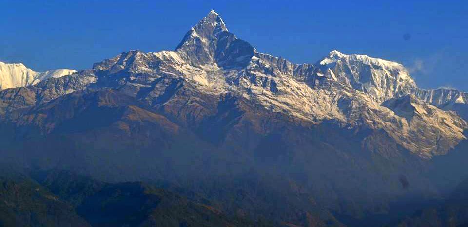Macchapucchre ( Fishtail Mountain ) and Annapurna III from Pokhara