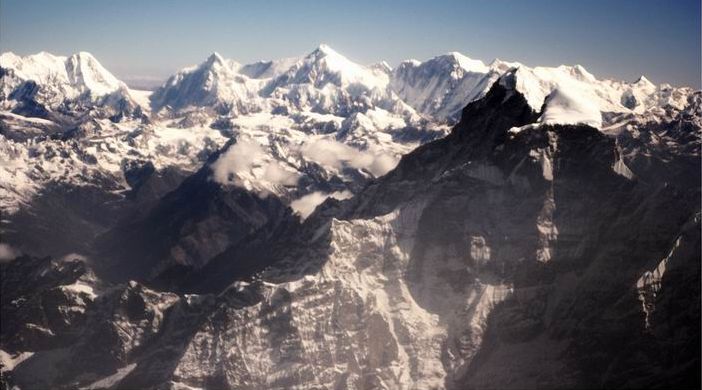 Aerial view of Gauri Shankar ( 7146m ) and Lapchi ( Labuche ) Kang Himal ( 7367m )