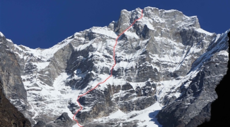 Ascent route on South Face of Gauri Shankar ( 7146m )