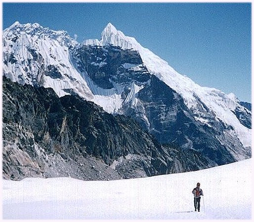 Lobuje East Peak from Chola La in the Khumbu Region of the Nepal Himalaya
