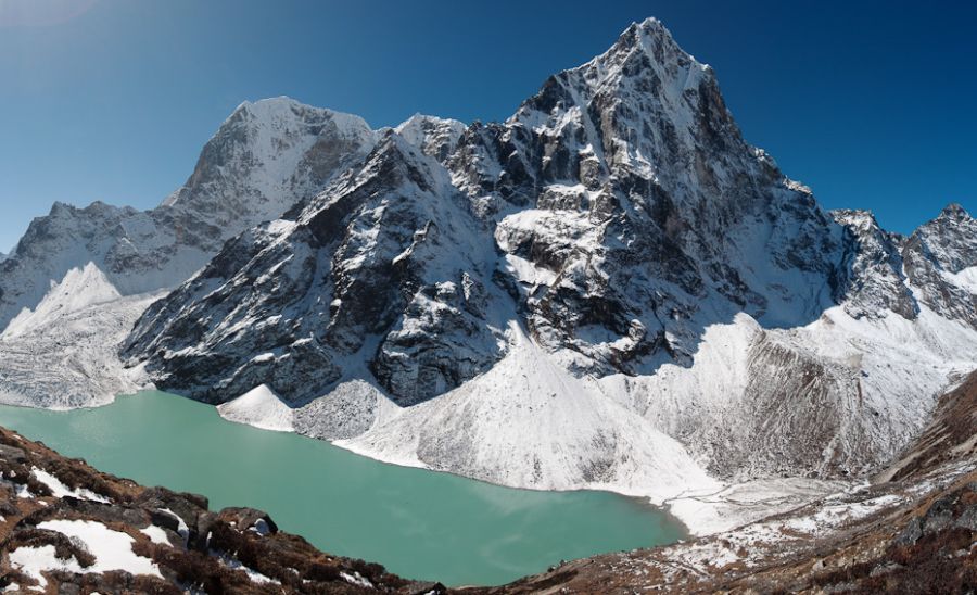 Tsho Rolpo ( Glacier Lake ) and Mount Cholatse on route to Dzongla and Chola La Pass