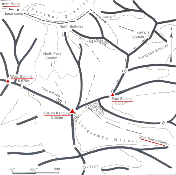 Access Routes and Location Map for Kusum Kanguru in the Hinku Valley