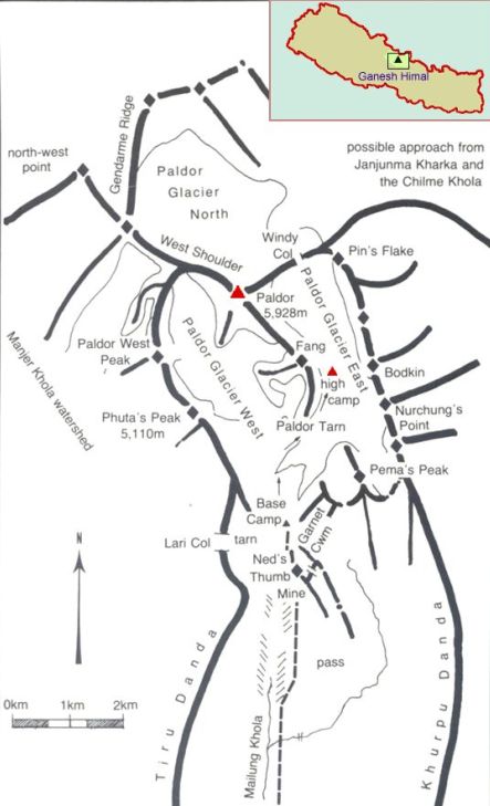 Location Map and access route for Paldor in the Ganesh Himal