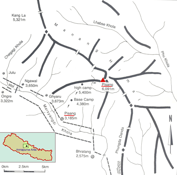Ascent Route Map for Pisang Peak from Manang Valley