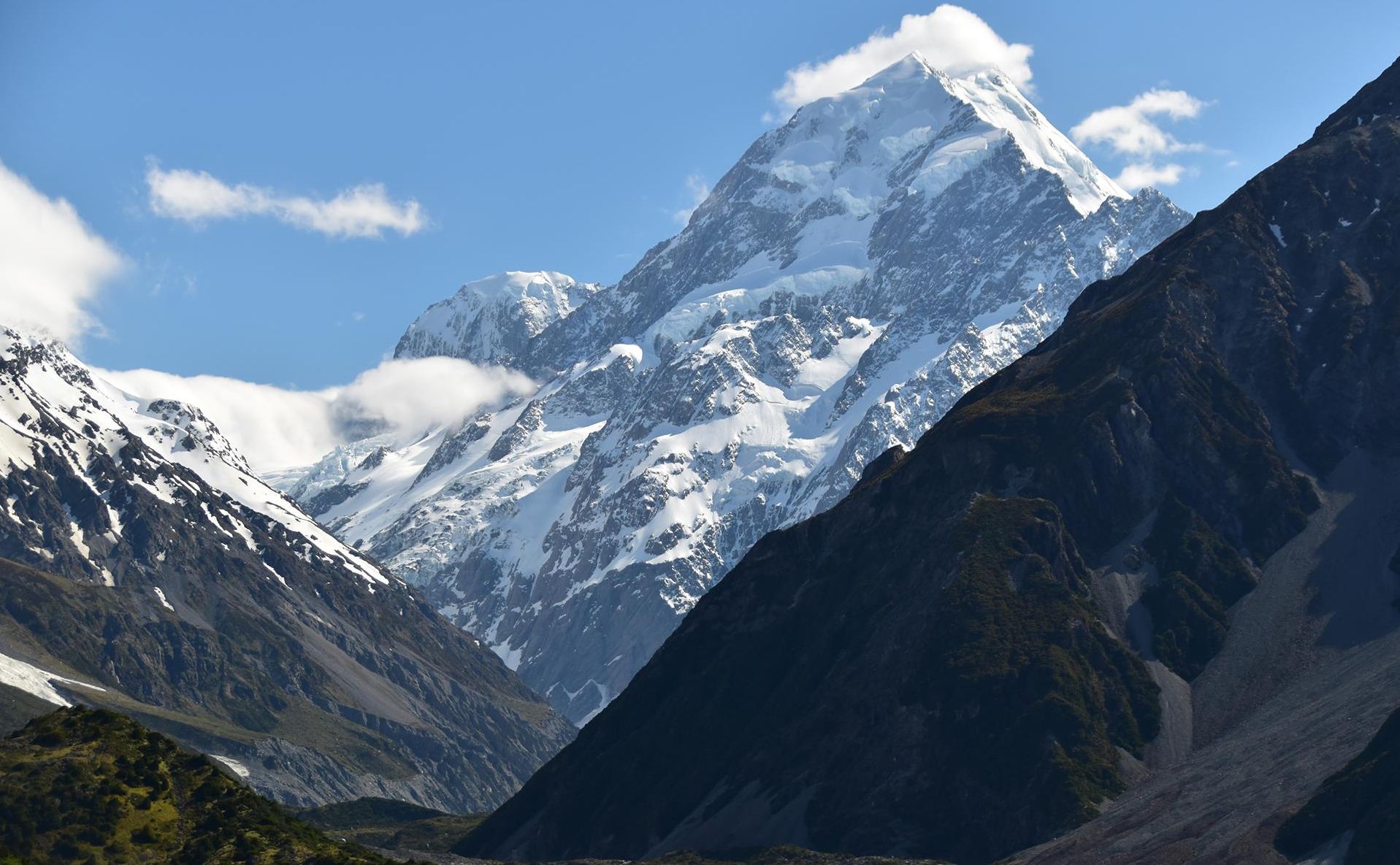 Mount Cook from Hooker Valley in the Southern Alps of New Zealand