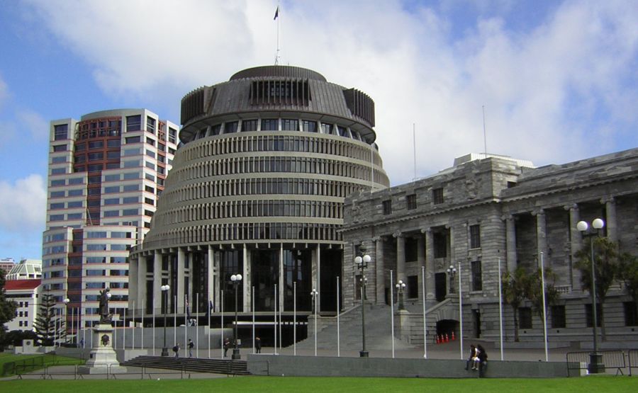The "Bee Hive" and Parliament Buildings in Wellington on North Island of New Zealand