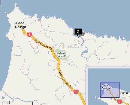Location Map for Cape Reinga and Tapotupotu Bay in Northland of the North Island of New Zealand