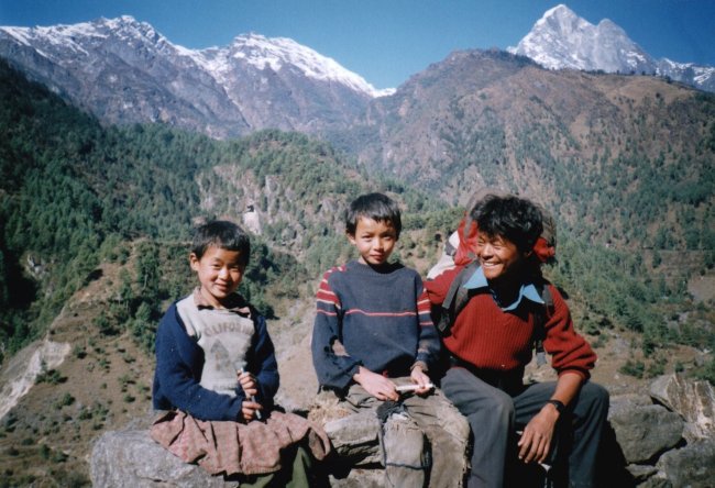 Nima with young Sherpas in the Khumbu Region
