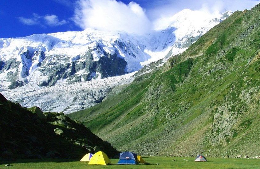 Base Camp for Rakaposhi ( 7788m ) in the Karakorum Mountains of Pakistan