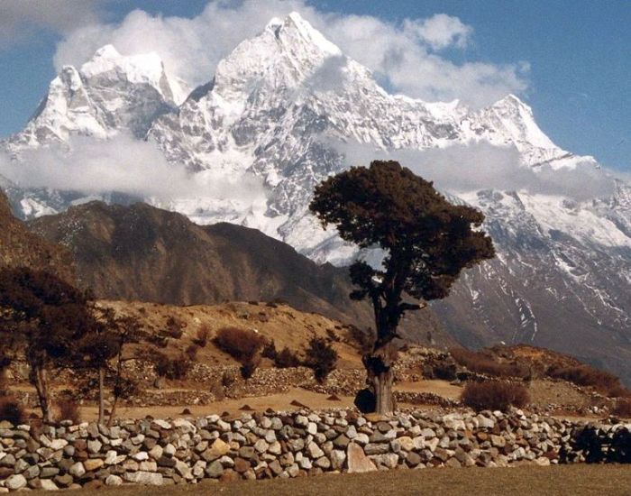 Kang Taiga and Thamserku from Thame Village in the Everest Region of the Nepal Himalaya