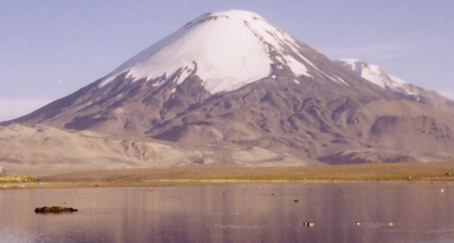 Parinacota volcano and Chungara Lake in Chile