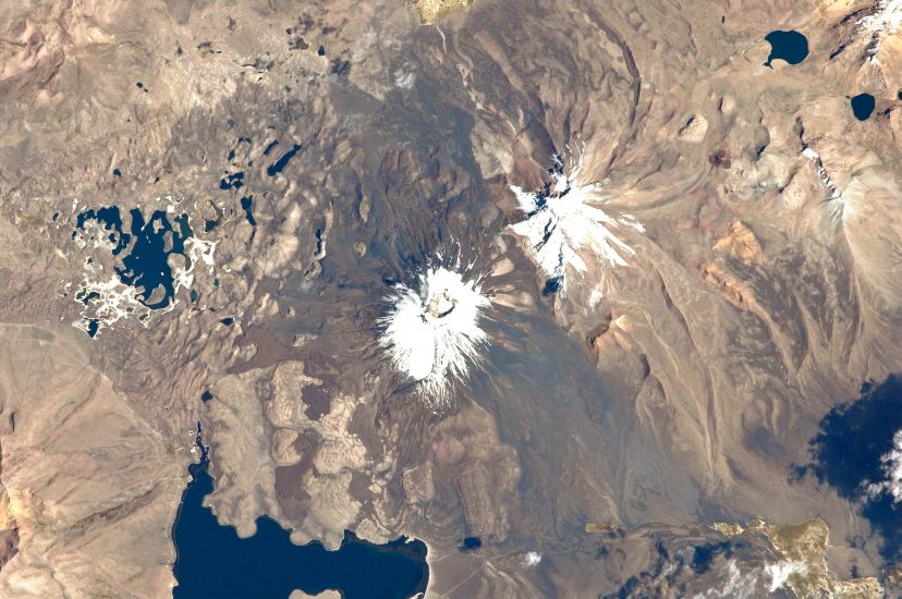 Satellite view of Pomerape and Parinacota on Chile - Bolivia Border