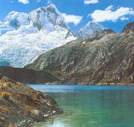 Cullicocha Lake and Santa Cruz mountains in Huascaran National Park in the Andes of Peru