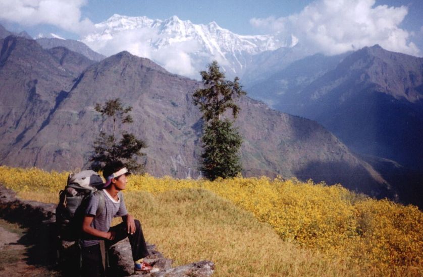 Nima Sherpa and The Gurja Himal in the Dhaulagiri Region of the Nepal Himalaya