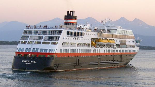 Coastal steamer MS Midnatsol on the West Coast of Norway