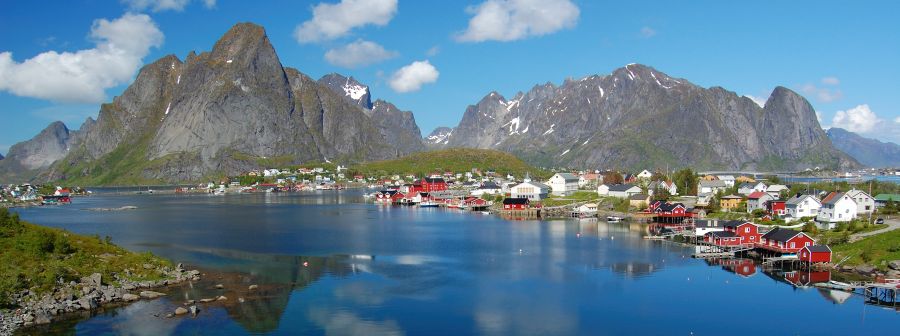 Lofoten fishing village on Norwegian North Sea Coast on Norwegian North Sea Coast
