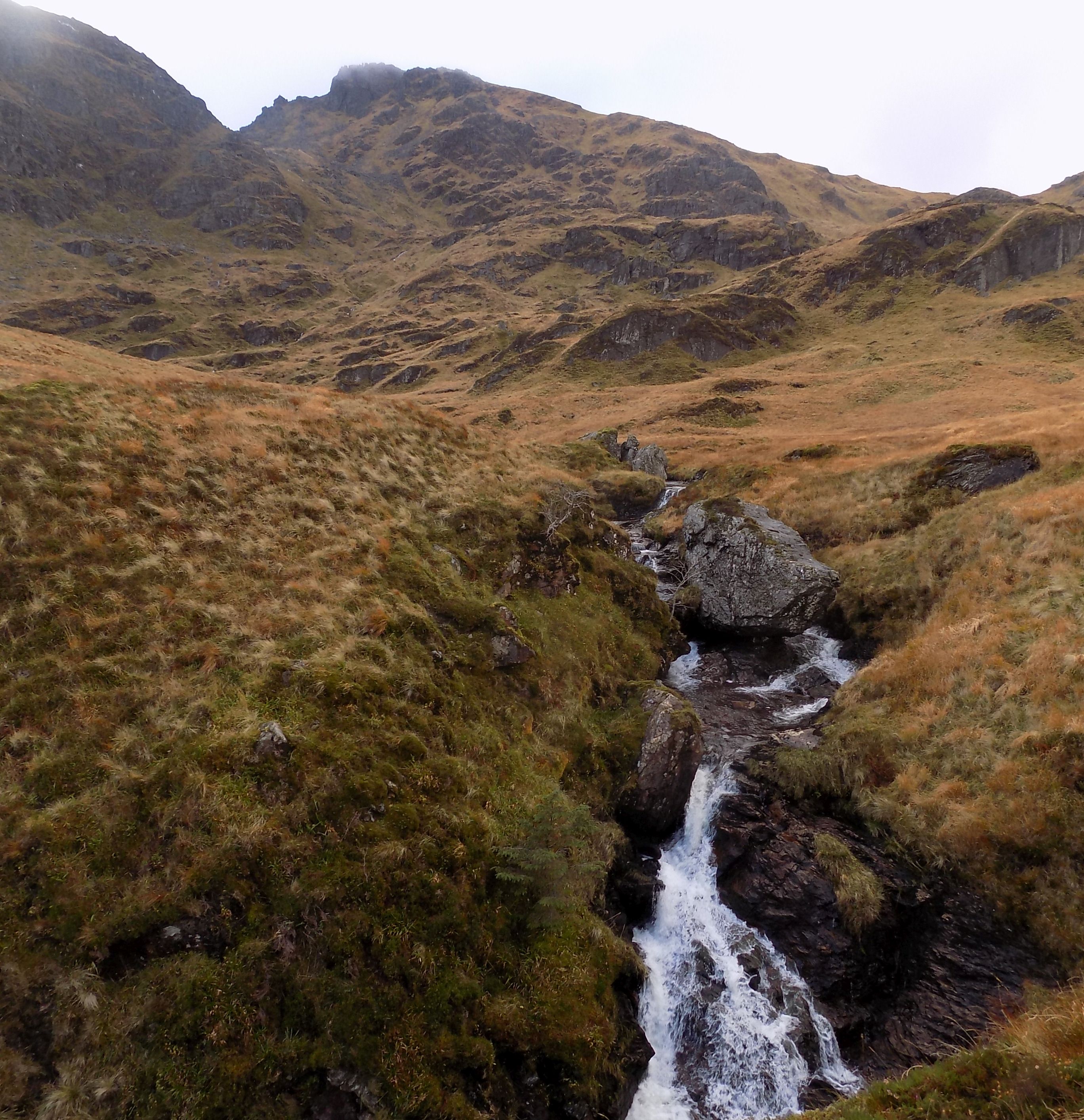 Beinn Narnain above waterfalls in Allt Sugach