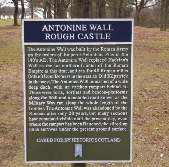 Sign at Roughcastle site of the Antonine Wall near Falkirk