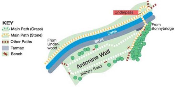 Map of Antonine Wall Walk through Seabegs Wood near Bonnybridge
