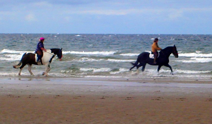 Horse riders on beach from Irvine to Troon on the Ayrshire Coastal Path