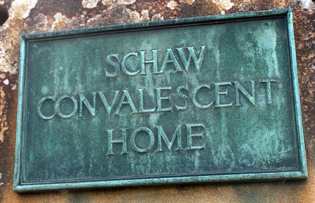 Name plate on gates to Schaw House in Bearsden