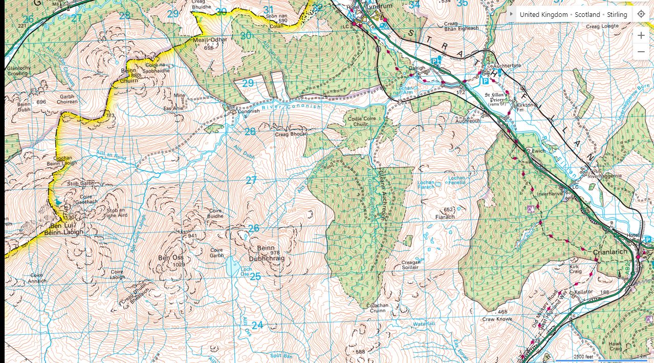 Map for Ben Oss & Beinn Dubhchraig