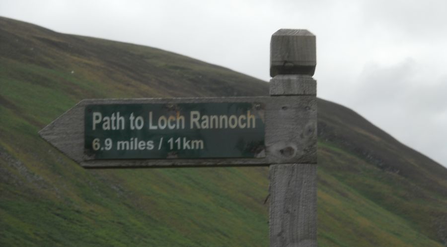 Signpost at the start of the Kirk Road to Loch Rannoch