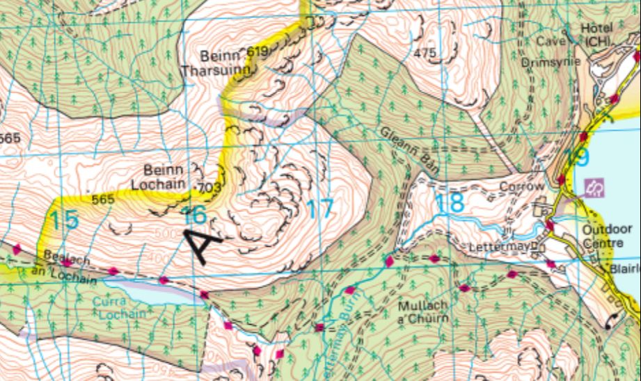 Map for Beinn Tharsuinn and Beinn Lochain