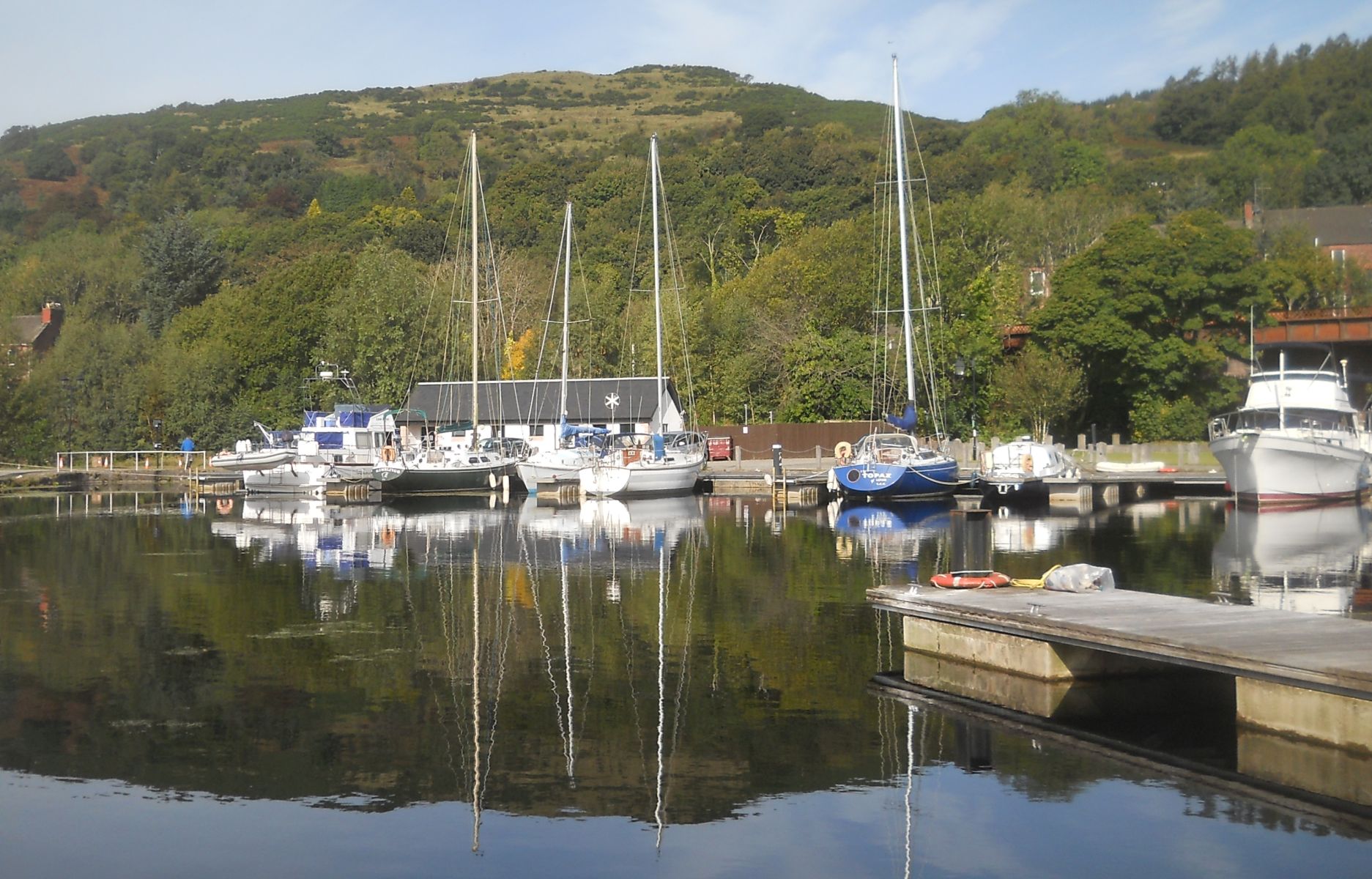 Boats in Bowling Basin at entrance to Forth and Clyde Canal