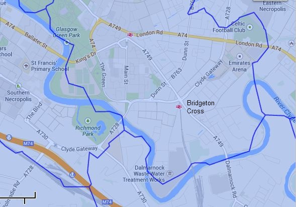 Location map of Bridgeton in the East of Glasgow
