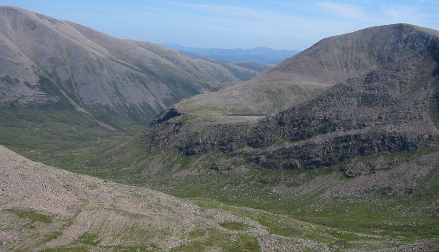 Lairig Ghru between Cairntoul and Ben Macdui in the Cairngorm Mountains of Scotland