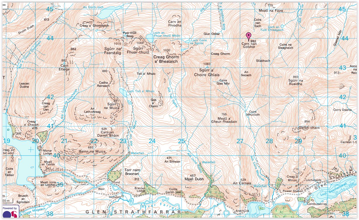 Map of the Glen Strathfarrar Munros