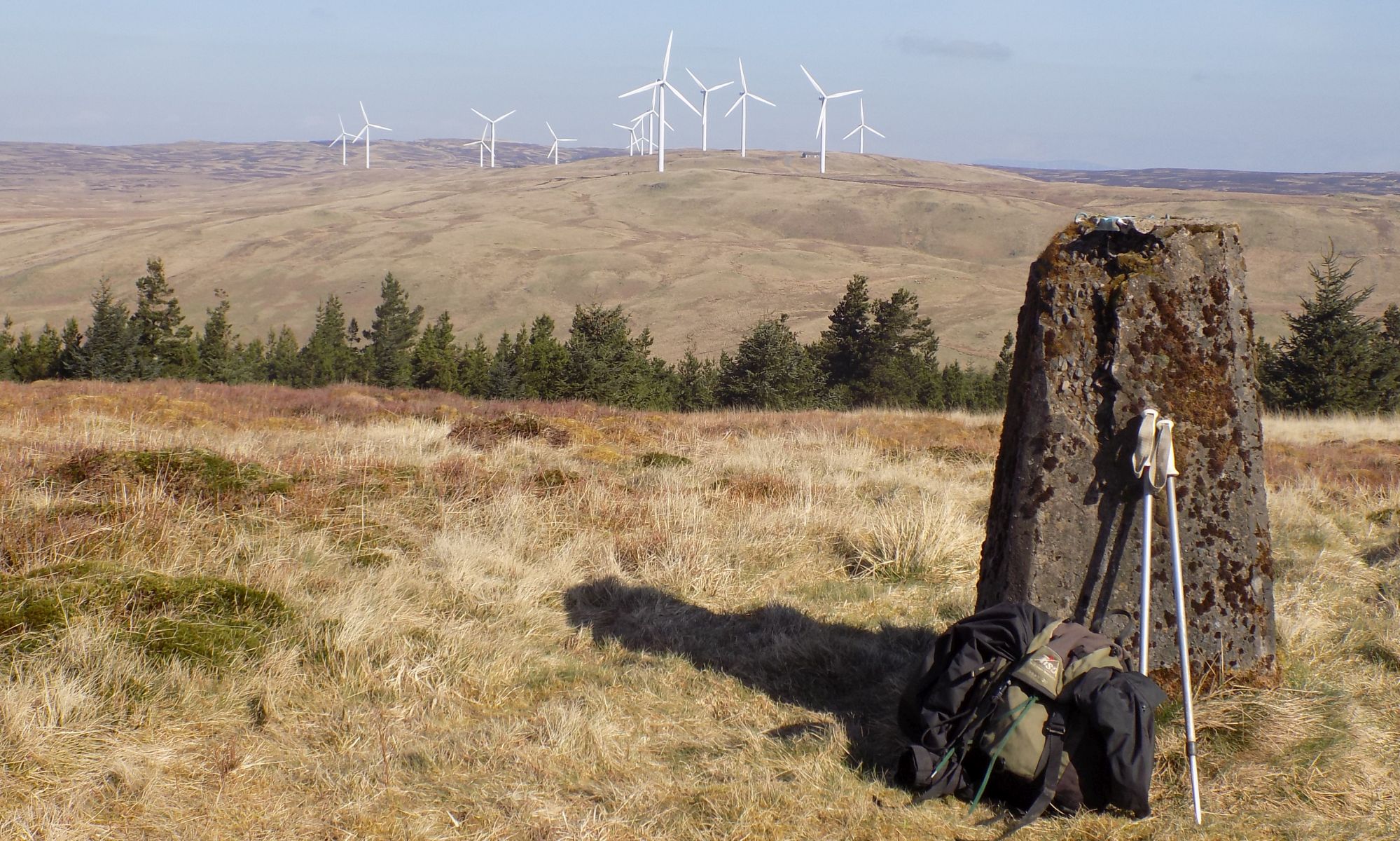 Wind Turbine Farm on Craigengelt Hill from trig point on Cairnoch Hill