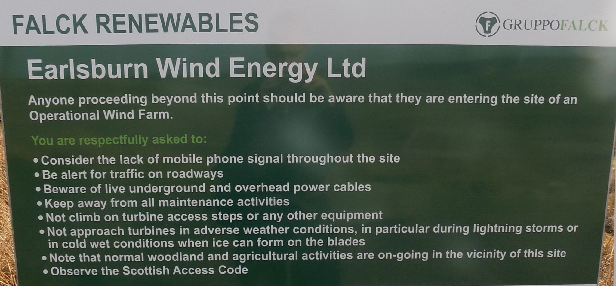 Notice Board on wind turbine farm on Hart Hill