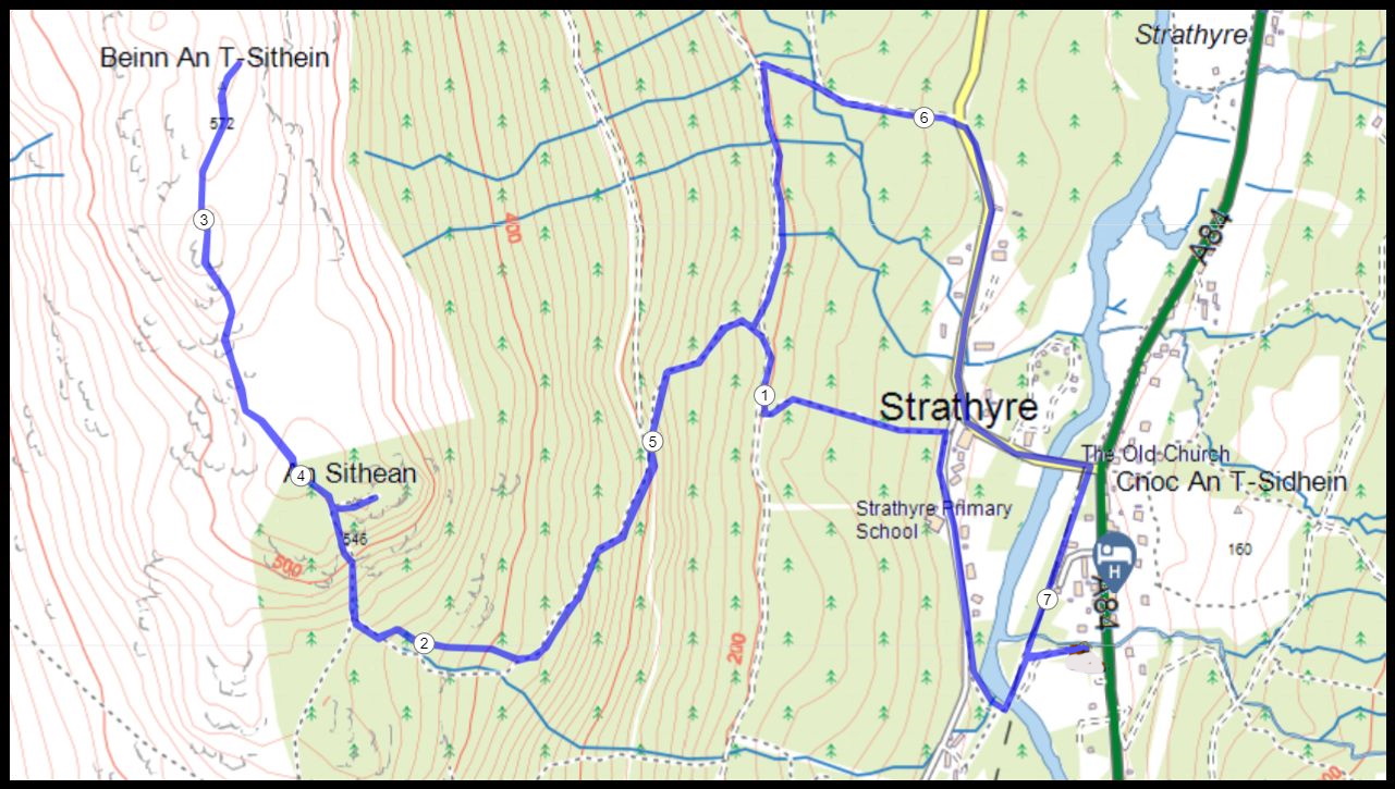 Ascent Route Map for Beinn an t-Sithein
