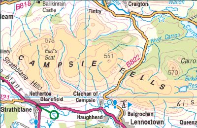 Location Map for Earl's Seat and the Campsie Fells