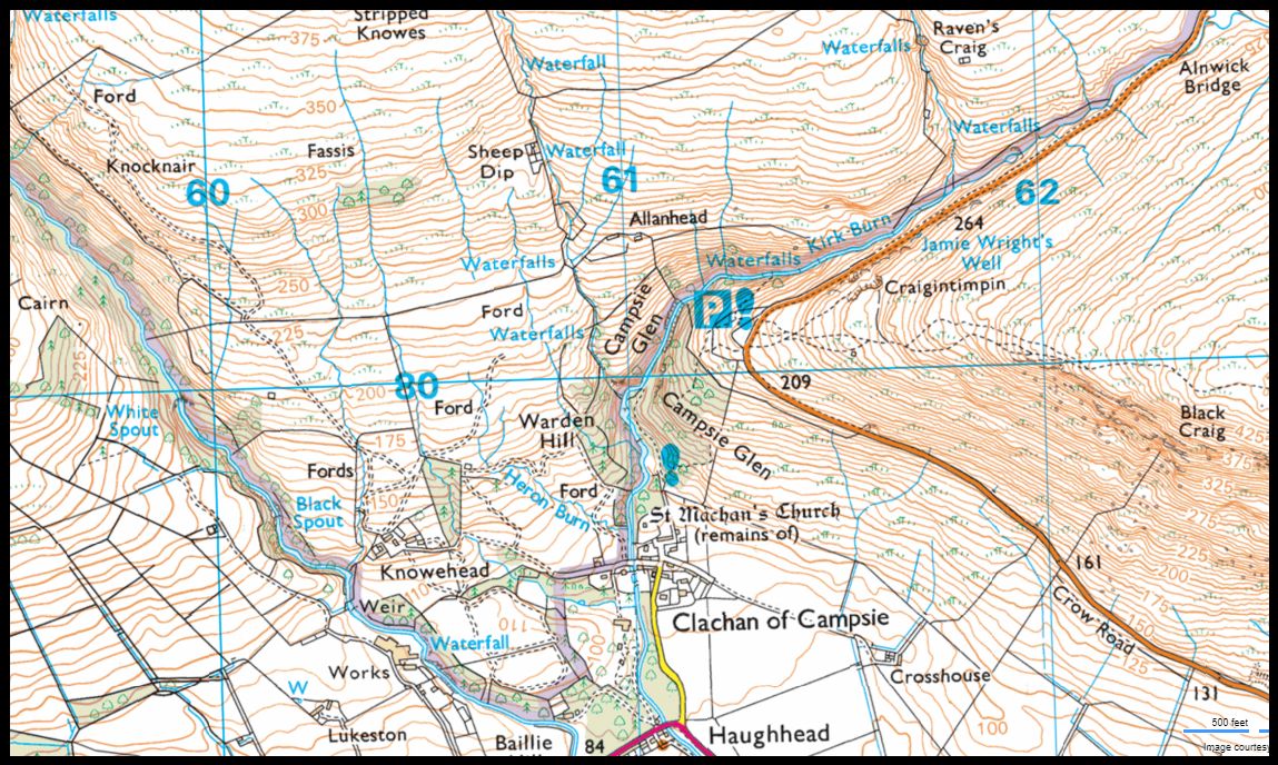 Map of Campsie Glen in the Campsie Fells