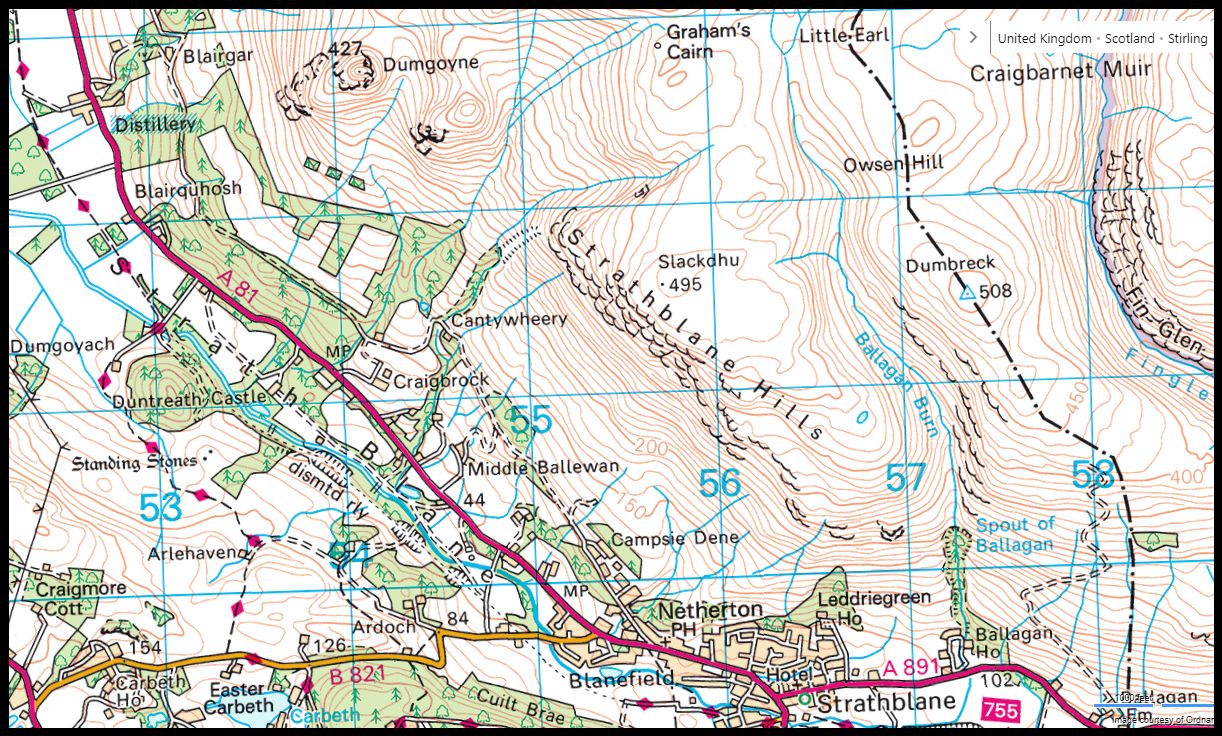 Map of  the Campsie Fells above Blanefield
