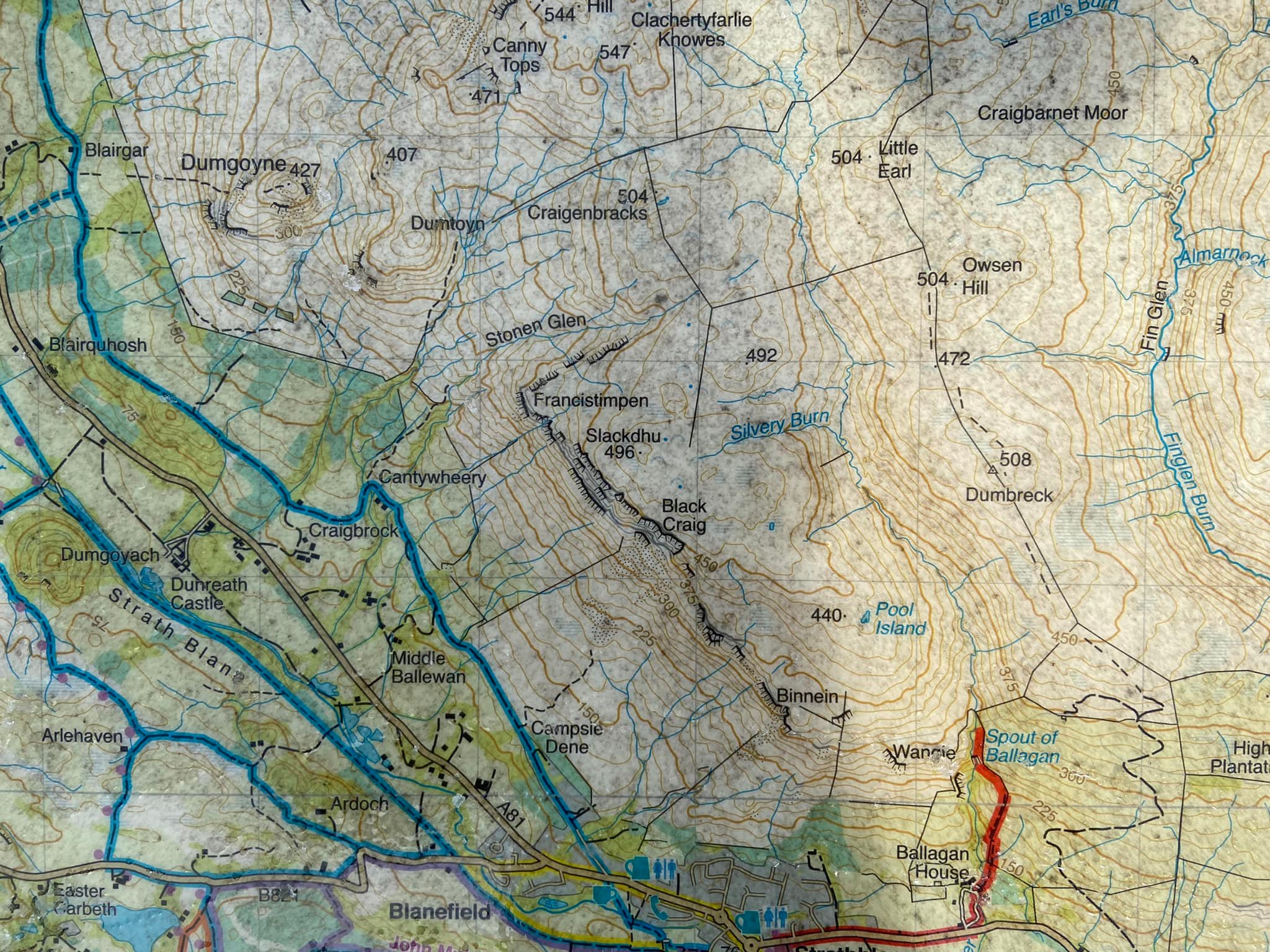 Map of Slackdhu on the Campsie Fells above Blanefield and Strathblane