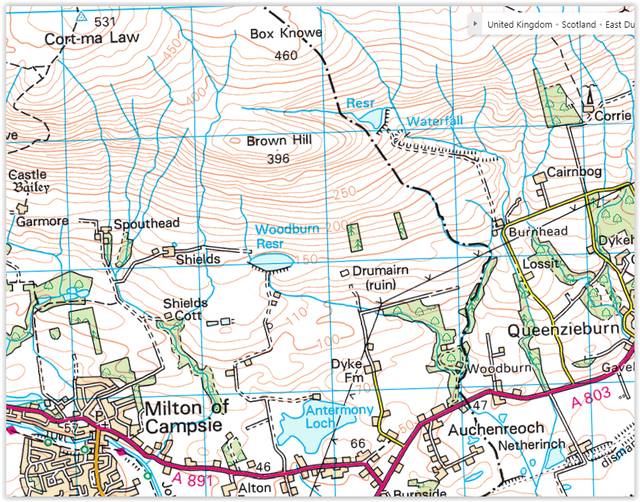 Map of Cort-ma Law on the Campsie Fells above Lennoxtown