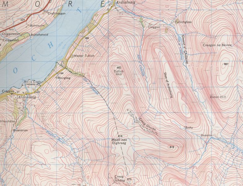 Map of Creag Uchdag showing approaches from Loch Tay