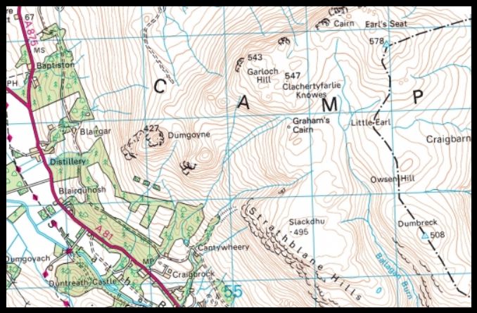 Map for Earl's Seat and the Campsie Fells