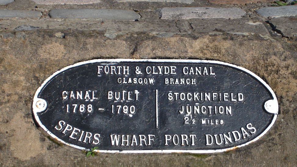 Plaque at Speirs Wharf at Port Dundas on the Forth and Clyde Canal in central Glasgow