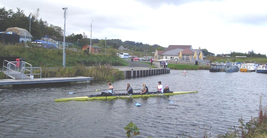 Rowers in Auchinstarry Basin on Forth and Clyde Canal at Twechar
