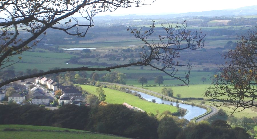 Village of Twechar and Forth and Clyde Canal viewed from Roman Fort on Barr Hill